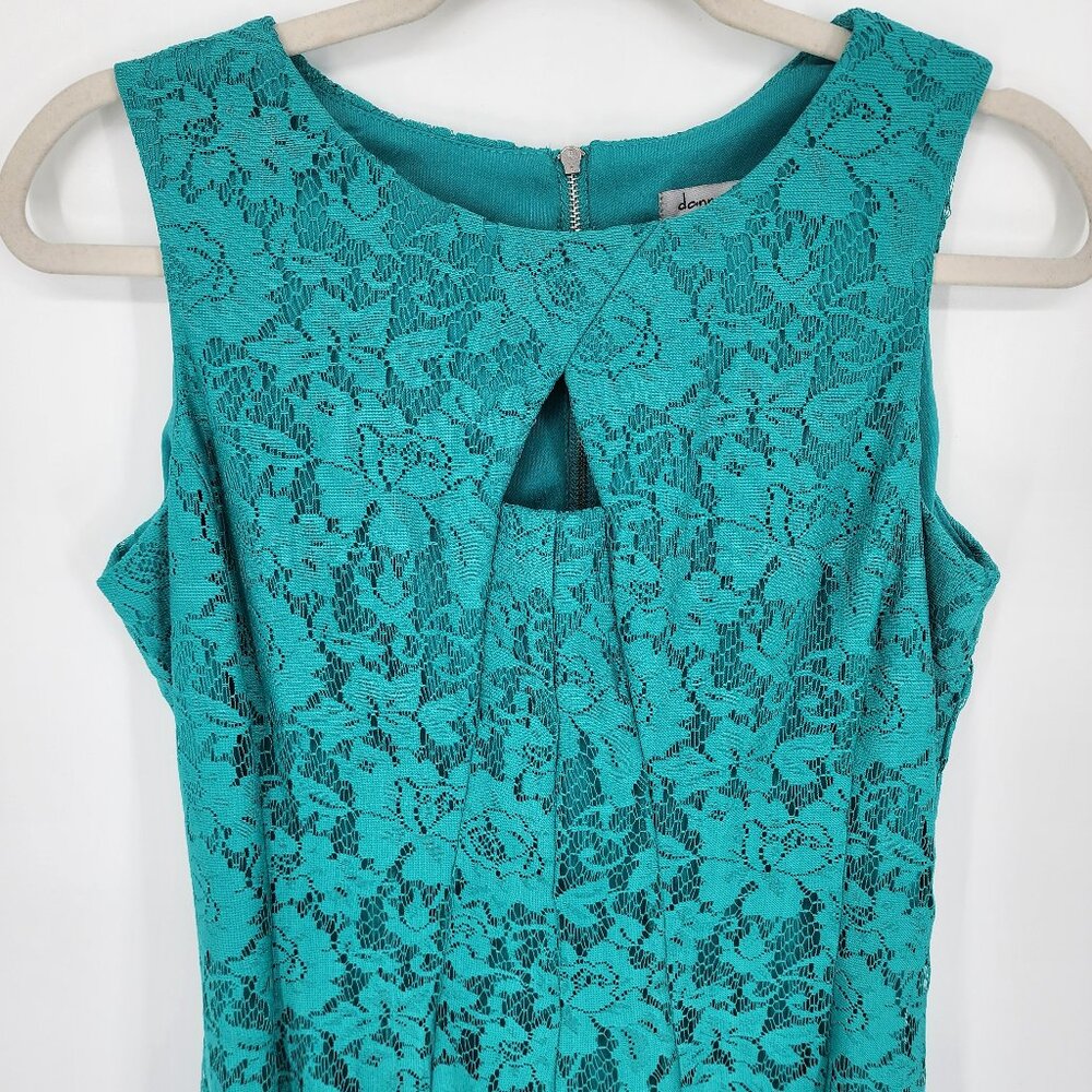 3/$25 134 Danny & Nicole Lace Dress 8 Fit & Flare Sleeveless Cocktail Teal M - Picture 4 of 9